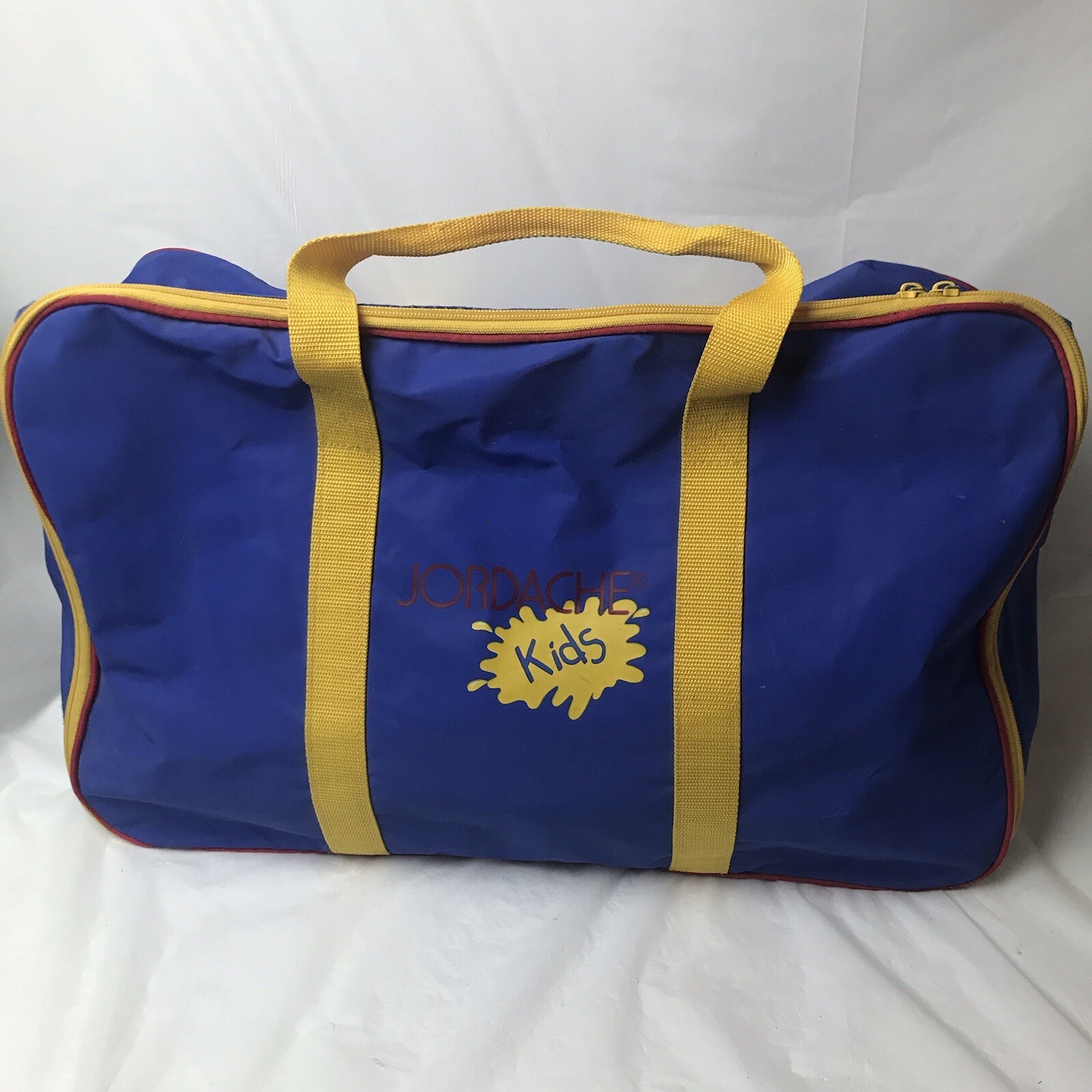 Vintage 90s Jordache Primary Color Block Kids Sleepover Travel Bag w Garment Bag