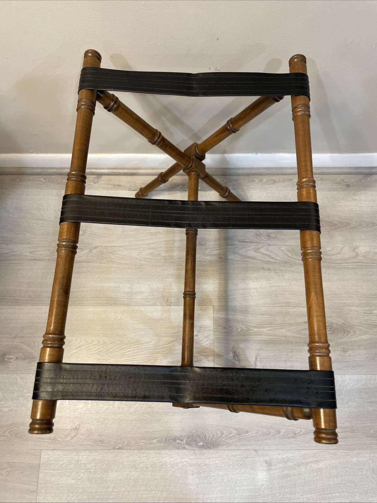 VTG Wood Bamboo Style Luggage Rack Mid Century Hollywood Regency Folding Stand