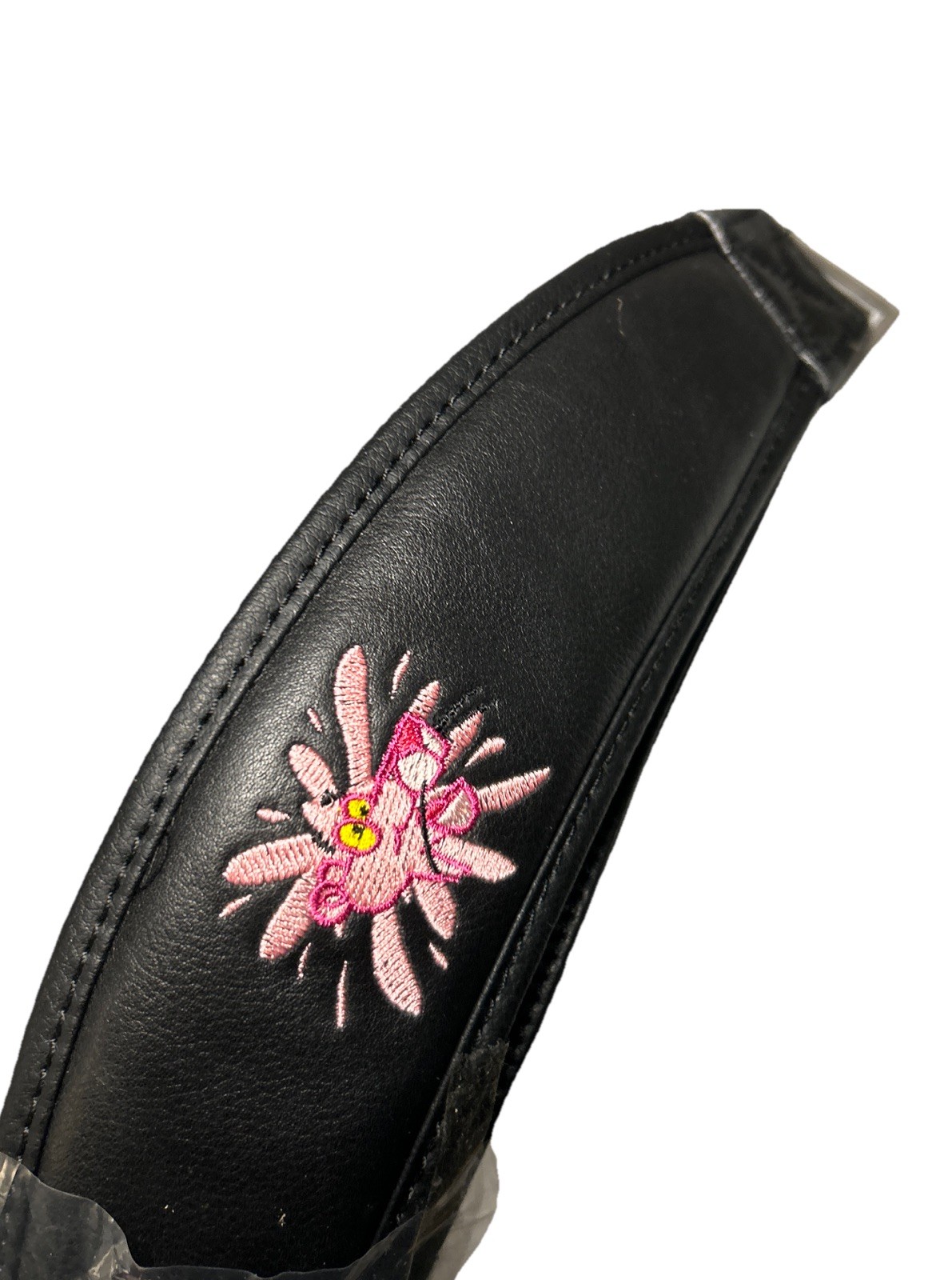 Vintage 1990’s Large Pink Panther Logo Black Leather Duffle Bag