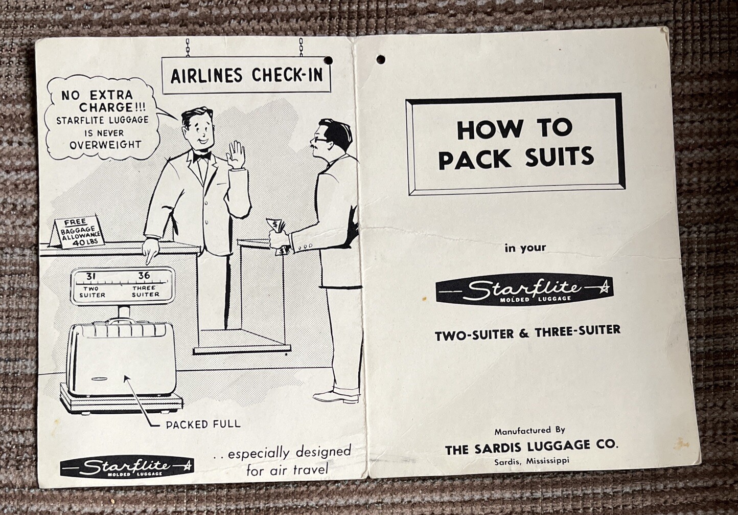 Starflite Molded Luggage 2- Suiter CHARCOAL vtg 1960s Mid Century Modern -No Key