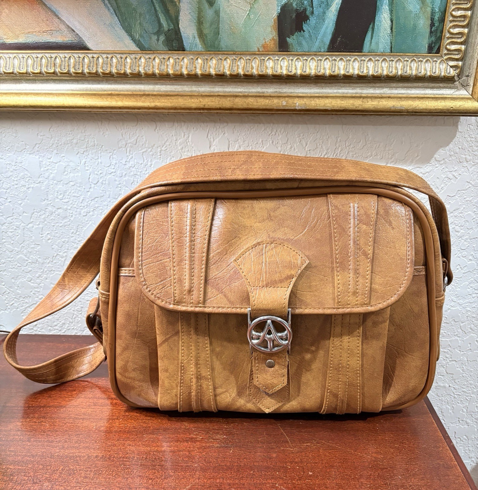 American Tourister Vintage Travel Shoulder Bag 1975 Brown Vinyl