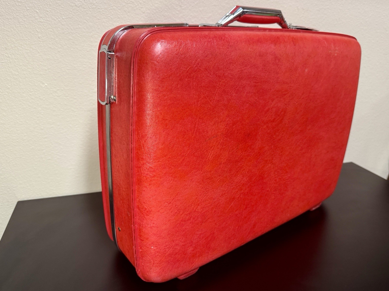 Vintage American Tourister Red Hard Shell Suitcase Retro Luggage w/ Combo Lock