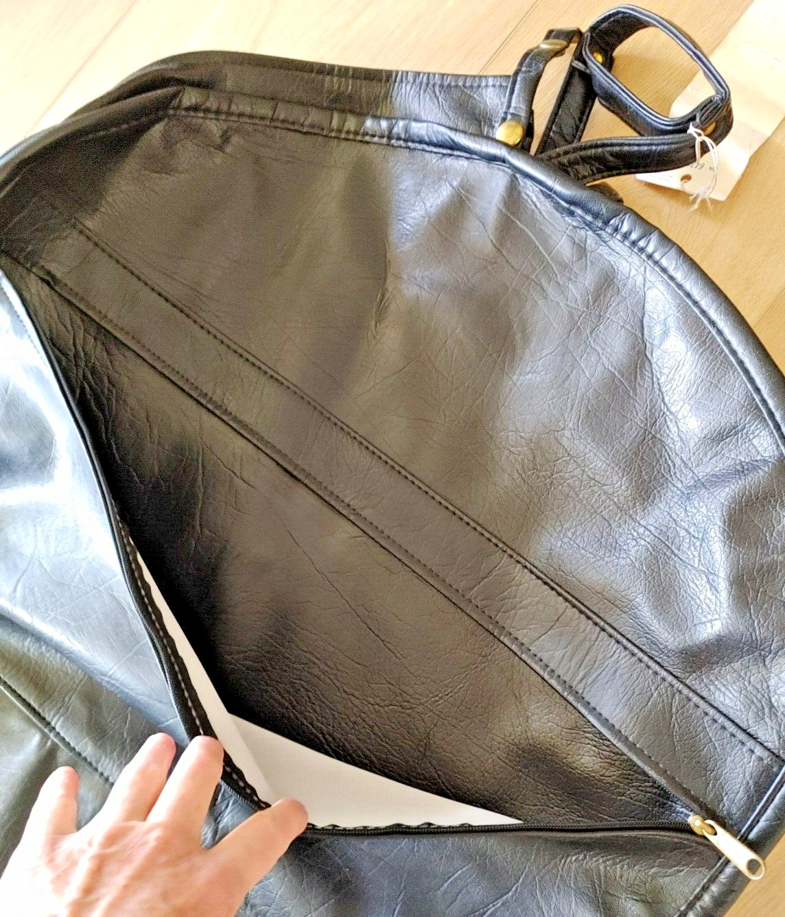 Vintage Leather Garment Suitor Folding Bag Zipper Unbranded Black