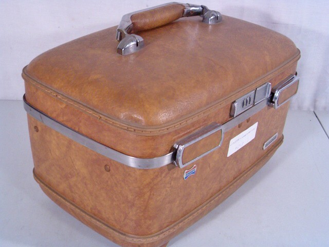 Vintage American Escort Train Case Brown Makeup Jewelry Travel Case w/Tray-Lock