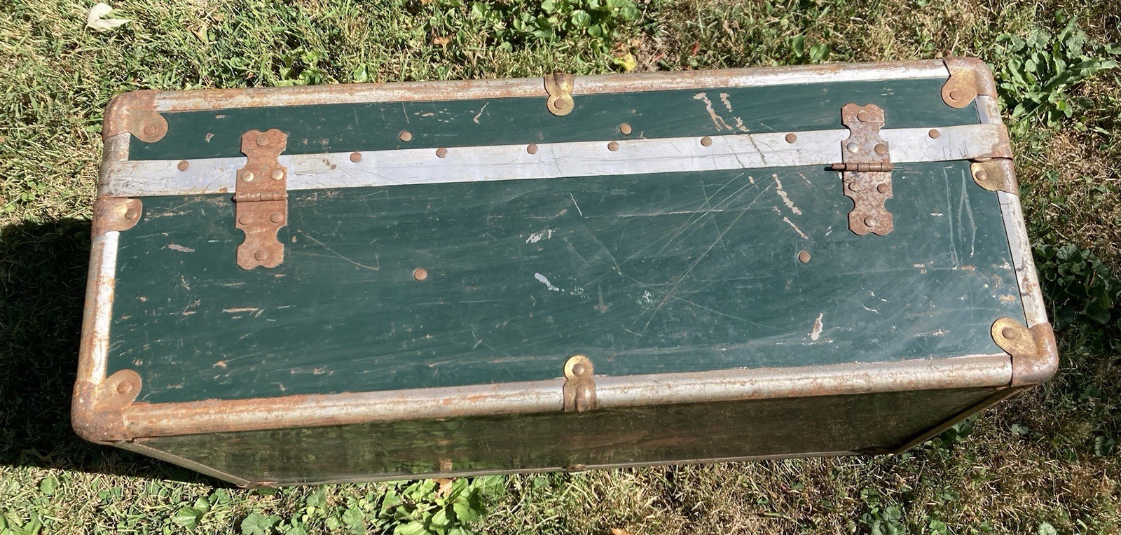 Old Green Metal Suitcase Trunk