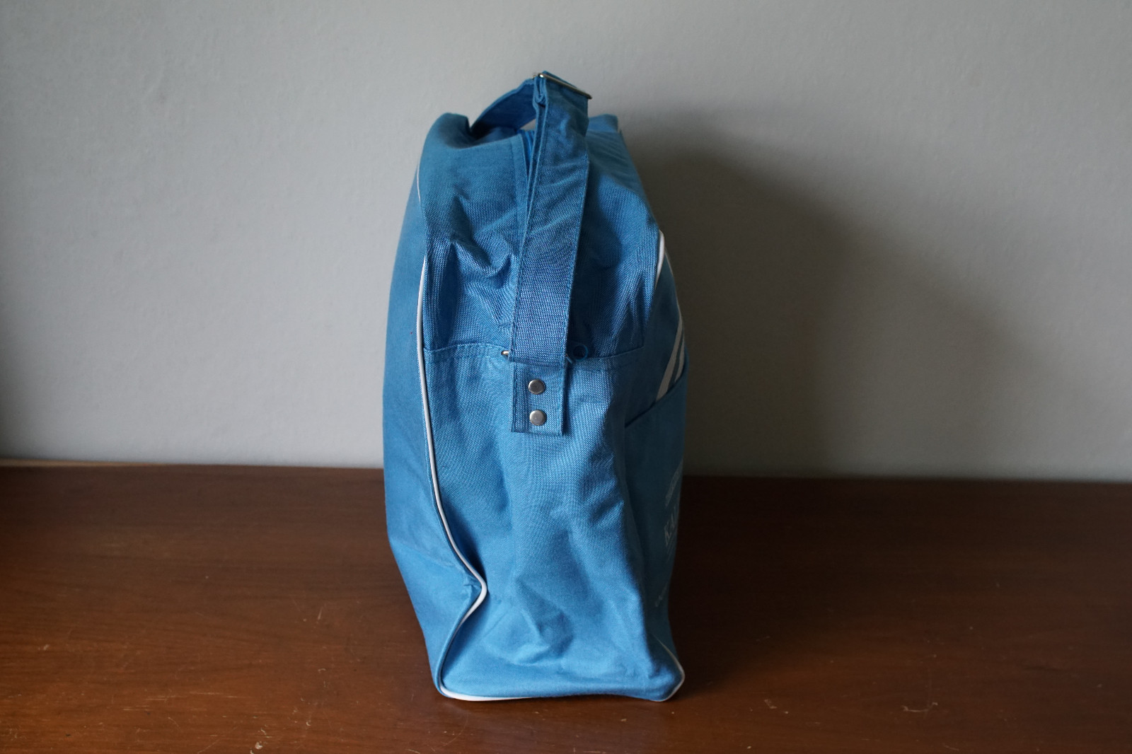 Vintage Baby Blue Striped Canvas/Vinyl Travel Bag Kollander Travel Pittsburgh PA