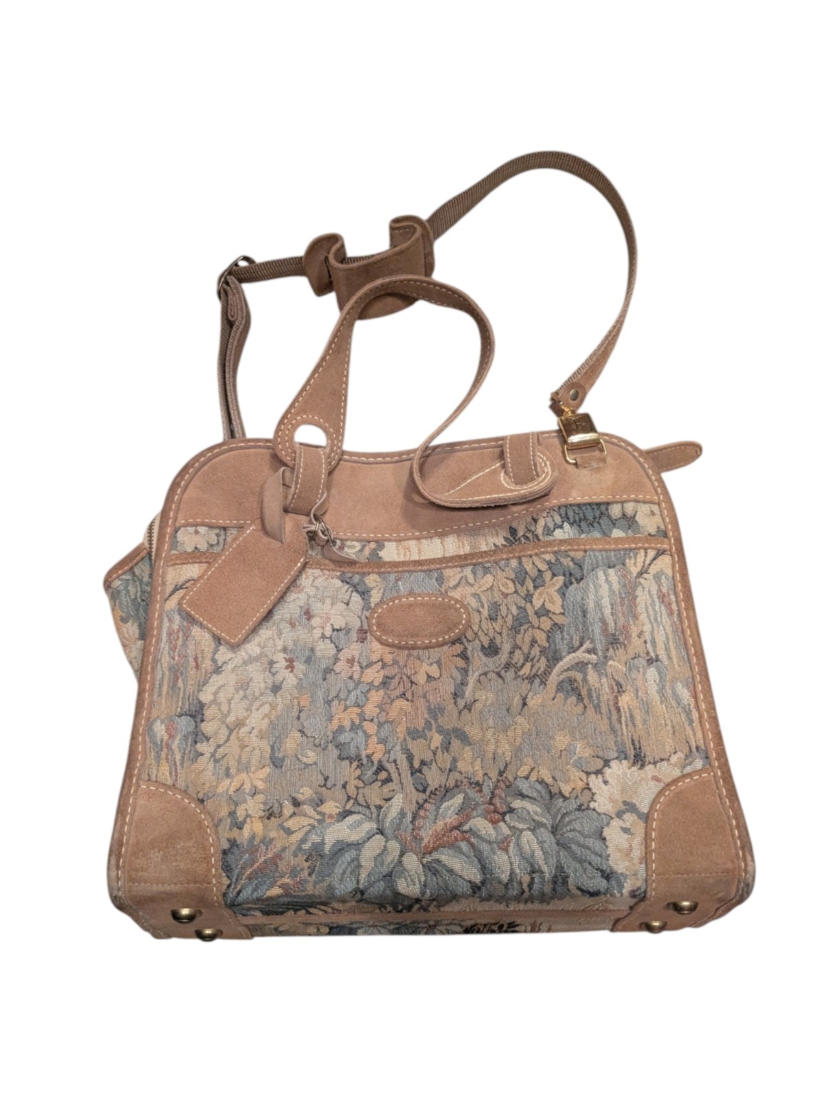 Vintage French Luggage Co Paradise Tapestry Suede Carry On Travel Bag Combo Lock