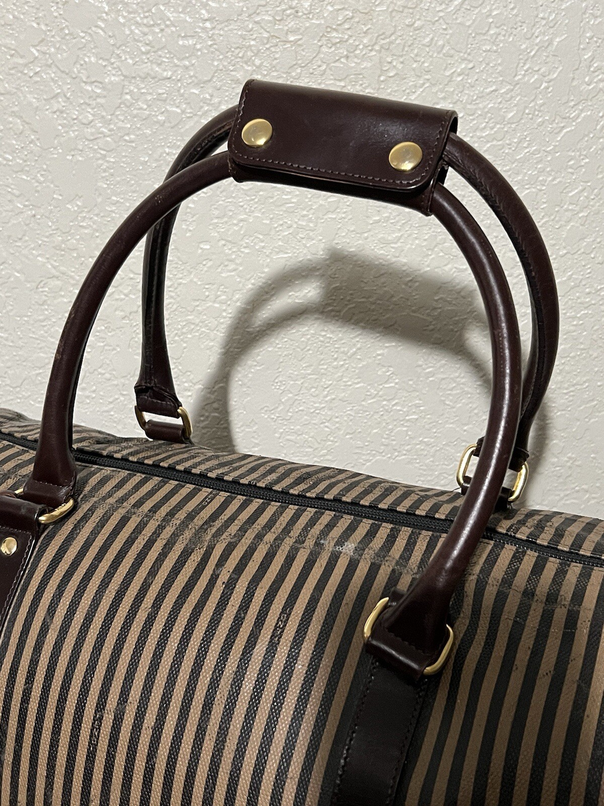 Fendi vintage striped coated canvas & leather duffel bag With Key 🔐