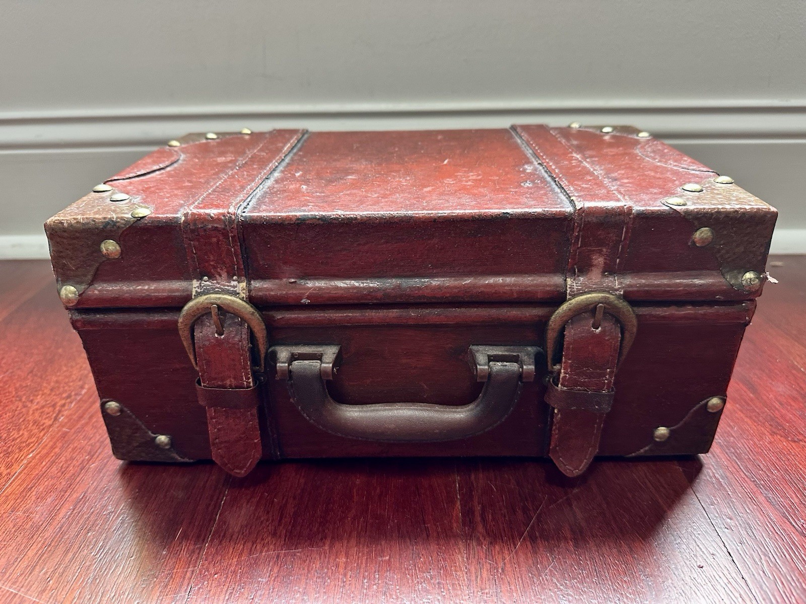 Vintage Wooden Storage Box Luggage Suitcase Decorative Trunk Organizer 12” x 7”