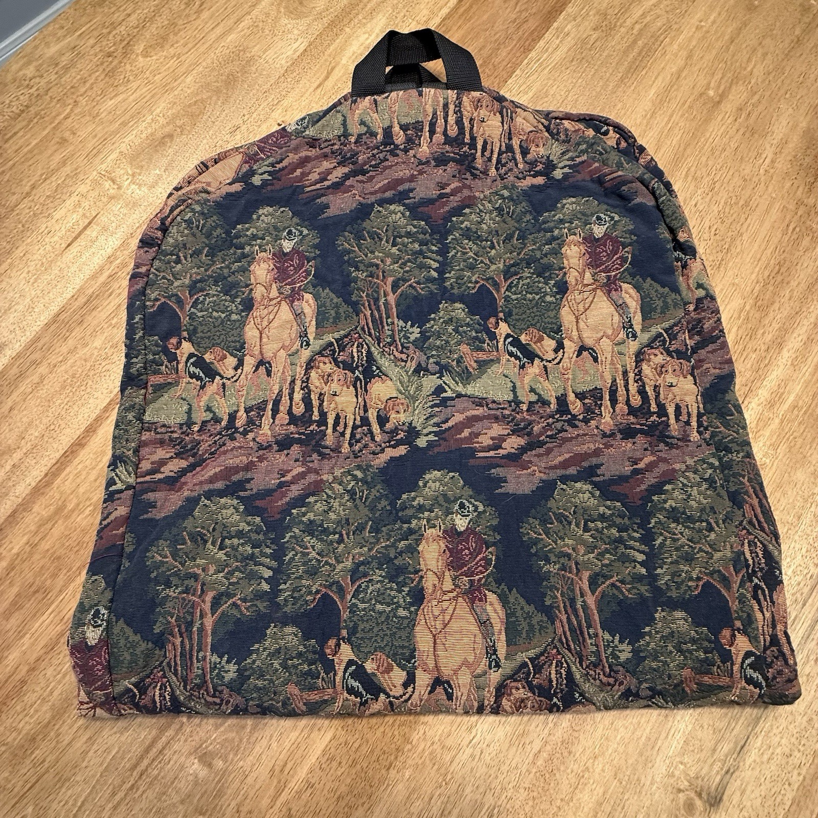 Vintage Equestrian Fox Hunt Tapestry Garment Bag Luggage Travel Dog Horse