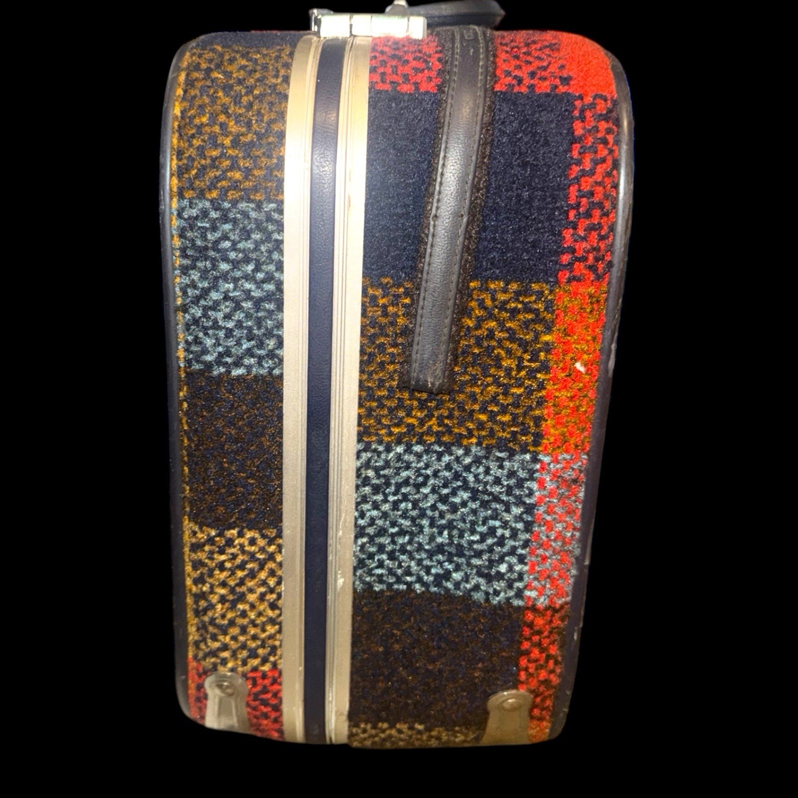 Vintage 1970’s Skyway Plaid Tweed Boho Hippie Luggage Rolling Suitcase