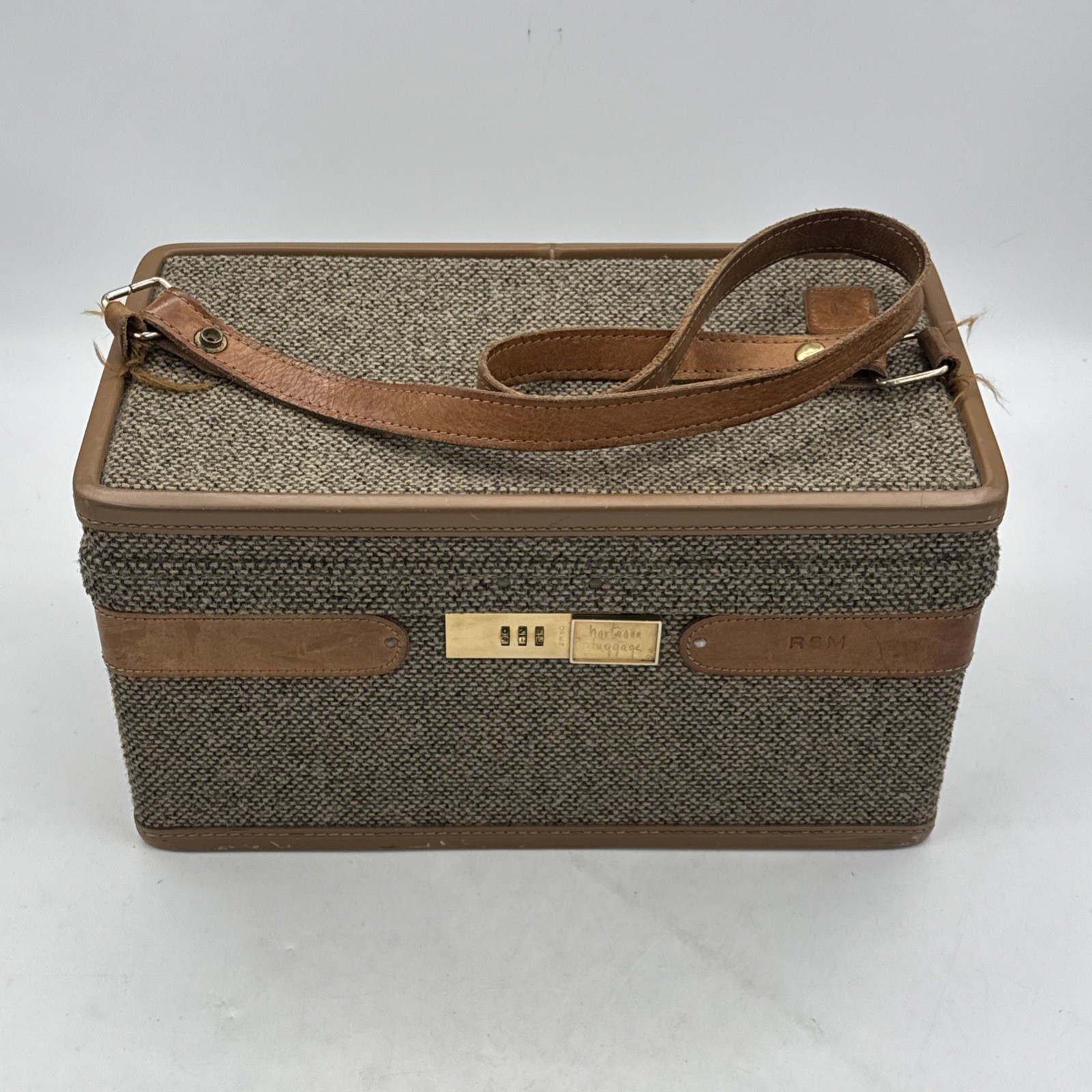 Vintage Hartmann Luggage Leather Train Case Hard MakeUp Cosmetic Case w Code