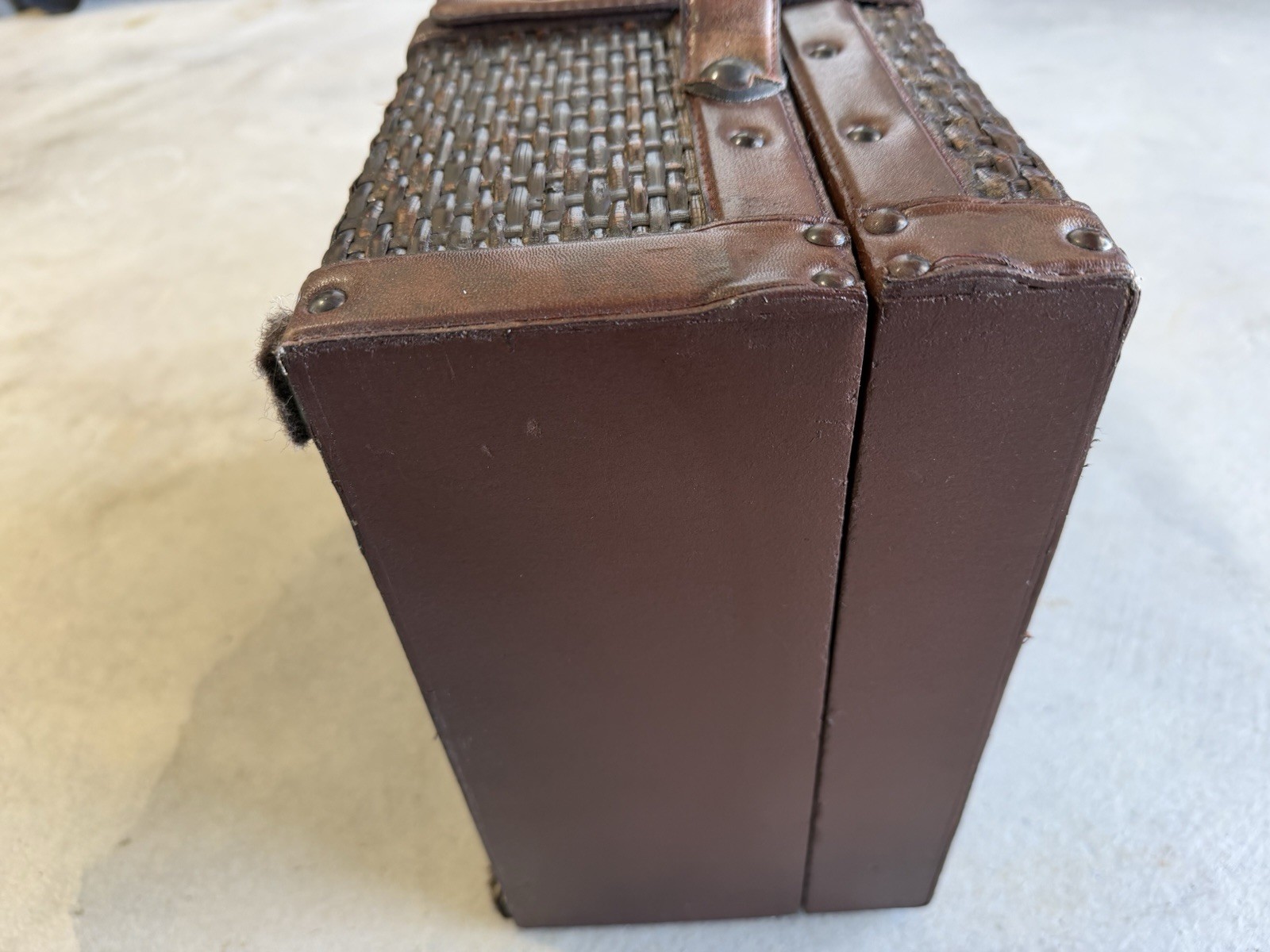 Vintage Style Woven Wicker Luggage Carry On Suitcase Decor Accent