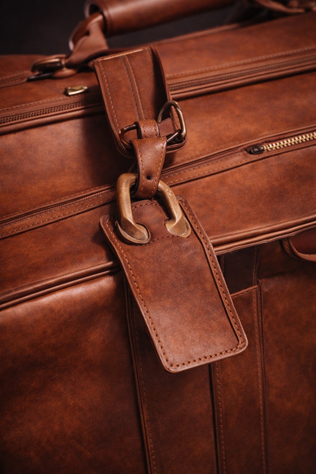 Vintage Brown Leather Suitcase Antique Travel Case Distressed Patina Large