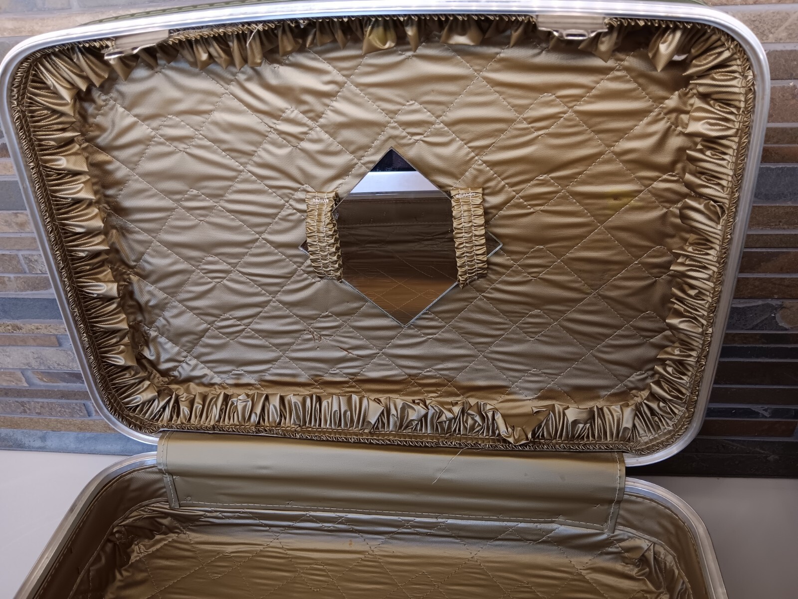 Vintage Avocado Green 2 Piece Nesting Luggage 1960s Hardshell. Initialed EDR.