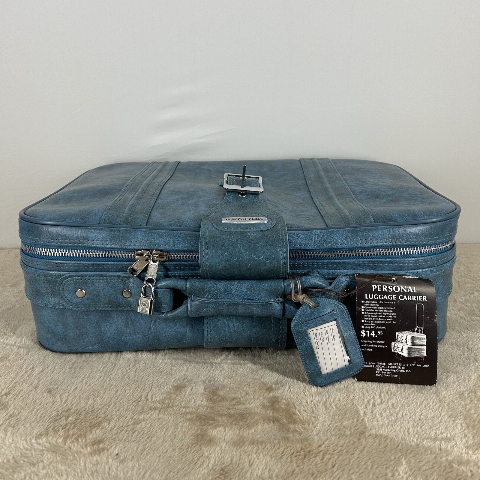Vintage World Traveler Blue Carry On Suitcase Retro Luggage w Tags