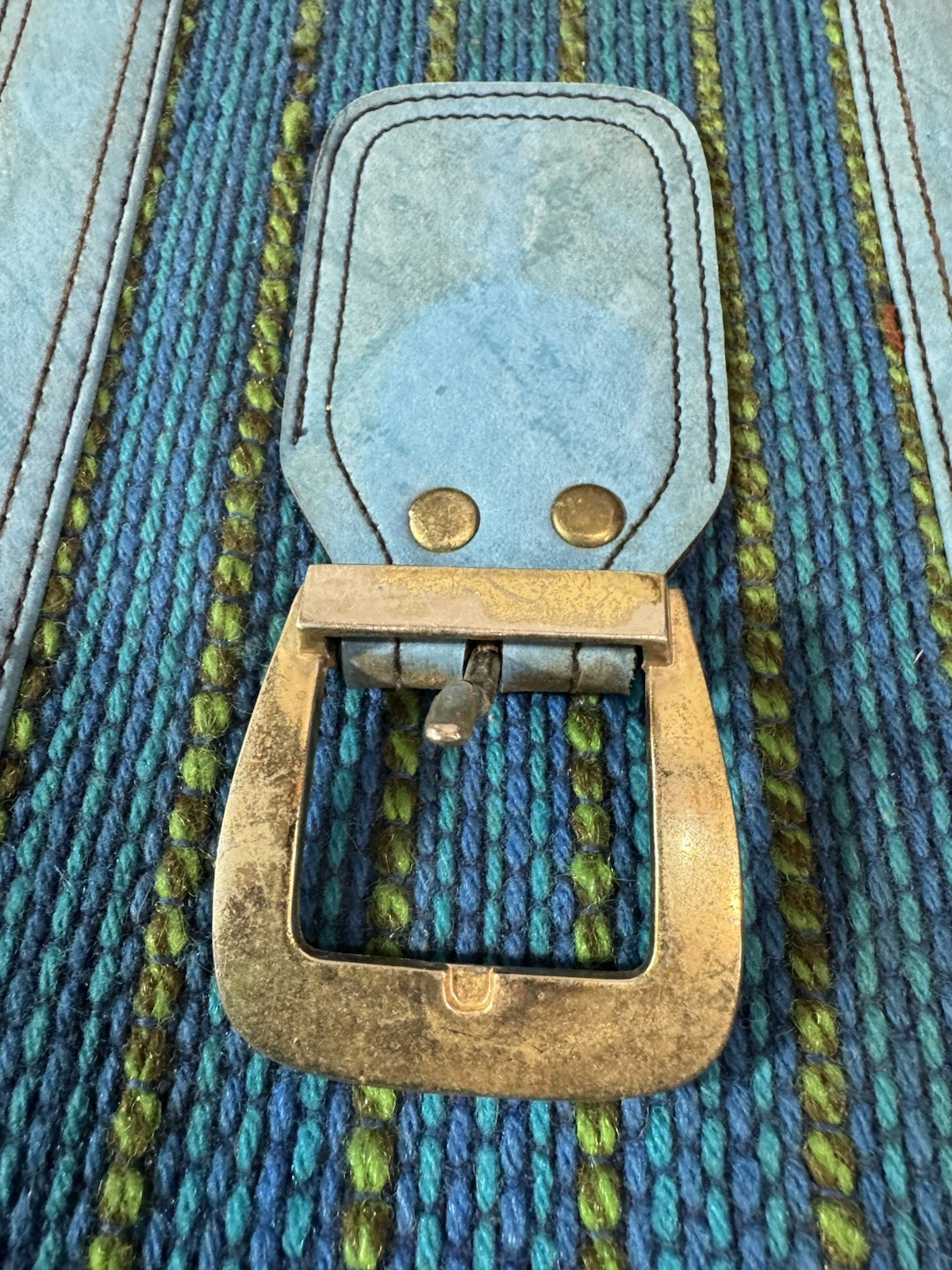 VTG 70s Blue Marbled Suitcase Retro PVC Vinyl Luggage Strap Buckle Taiwan Scuffs