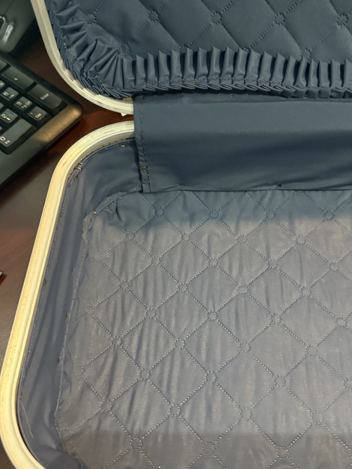 VTG 70’S BLUE MINI 10″X 14.5″ HARD SUITCASE LUGGAGE BAG W DECALS