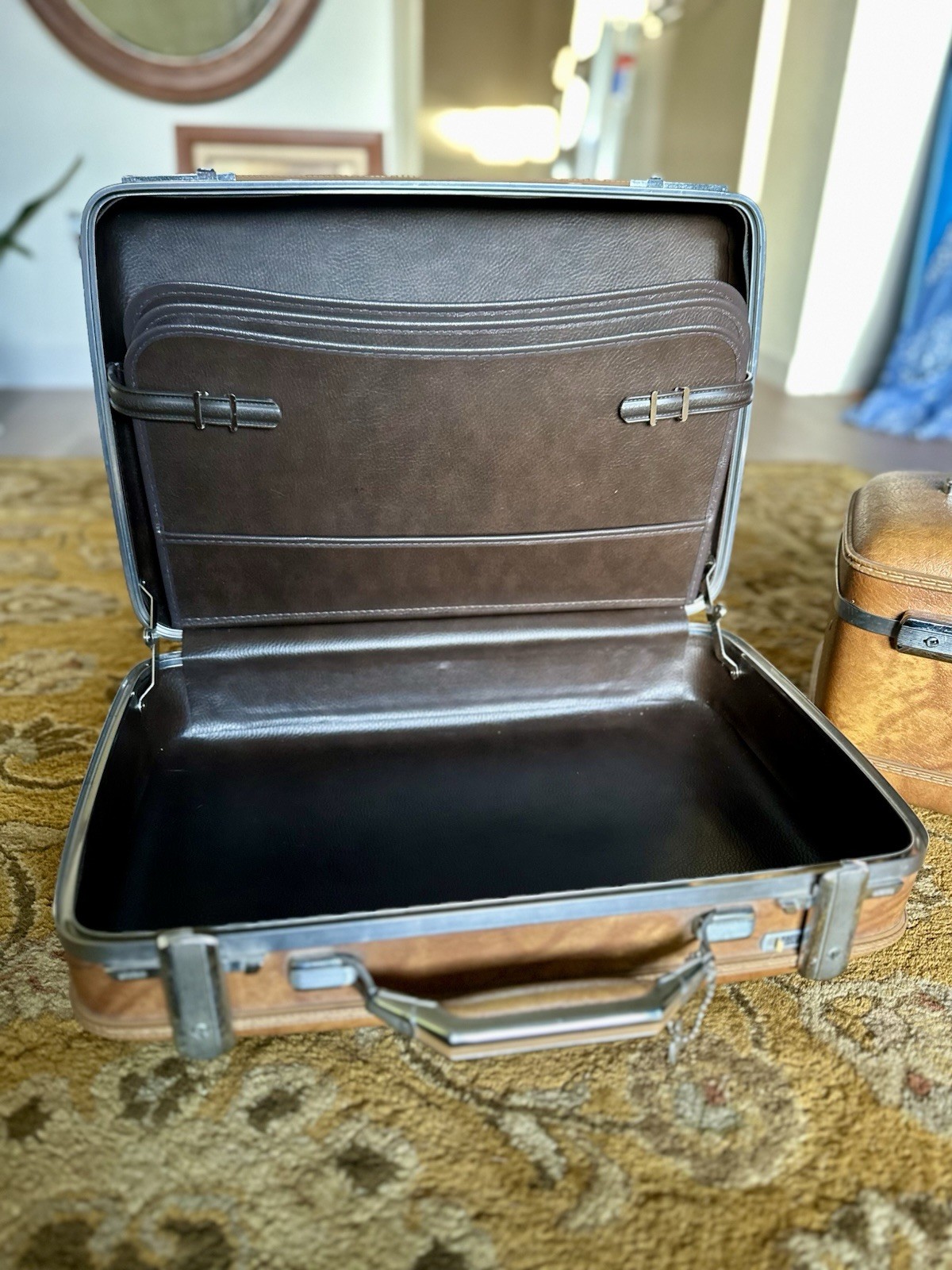 Vintage American Tourister Luggage Set Brown Faux Leather Briefcase Train Case