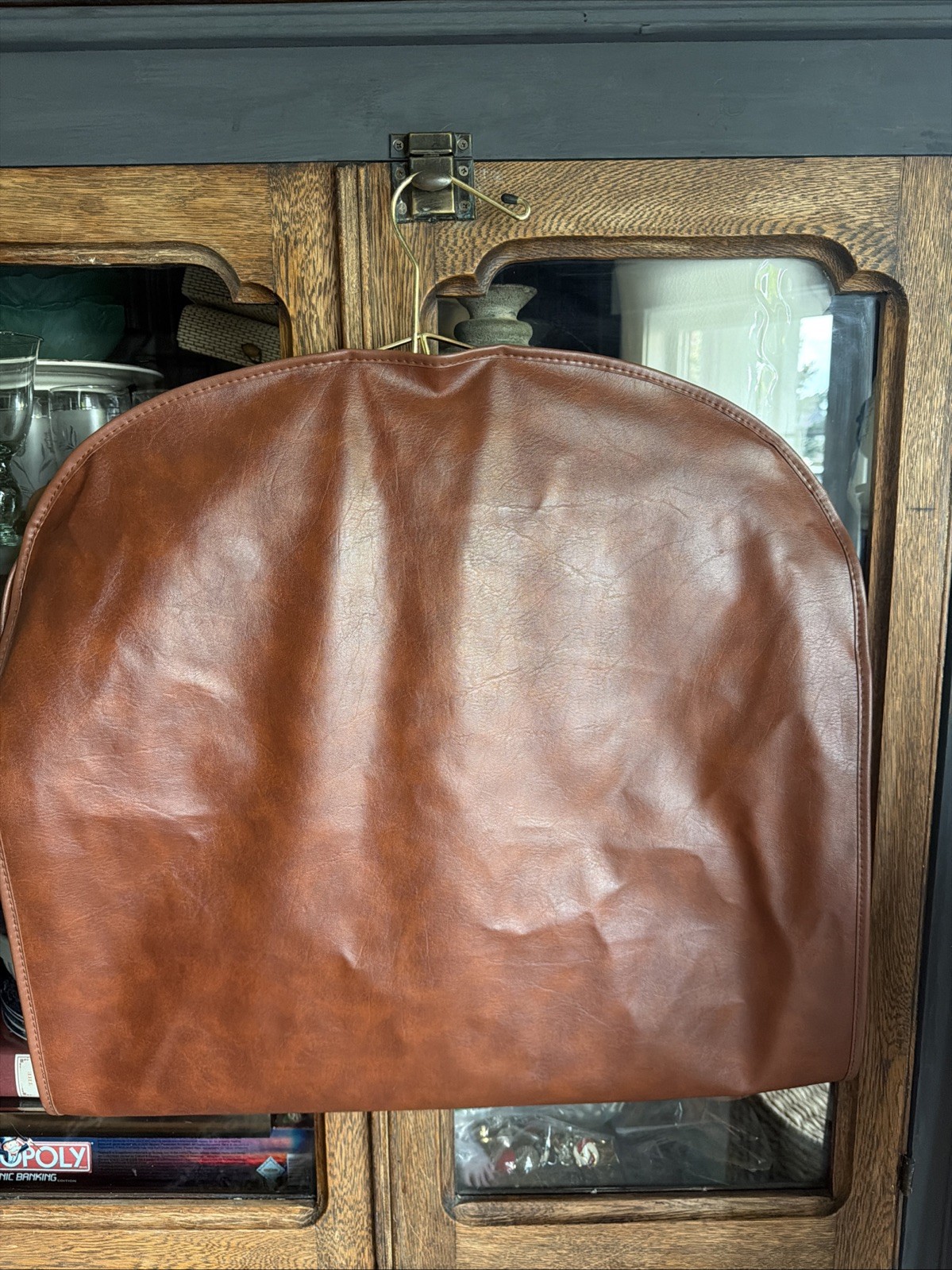 Vintage Sears Brown Faux Leather Garment Bag With Zipper And Buttons