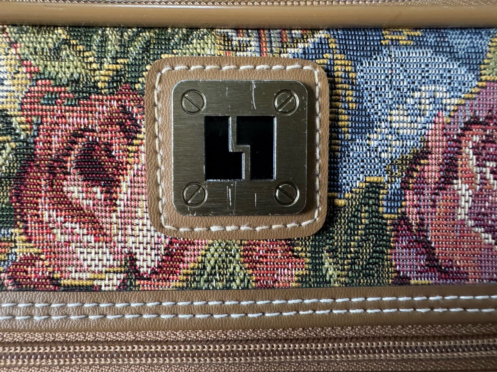 Vintage 80s Leisure Luggage Tapestry Floral & Tan Leather Trim Suitcase Bag EUC