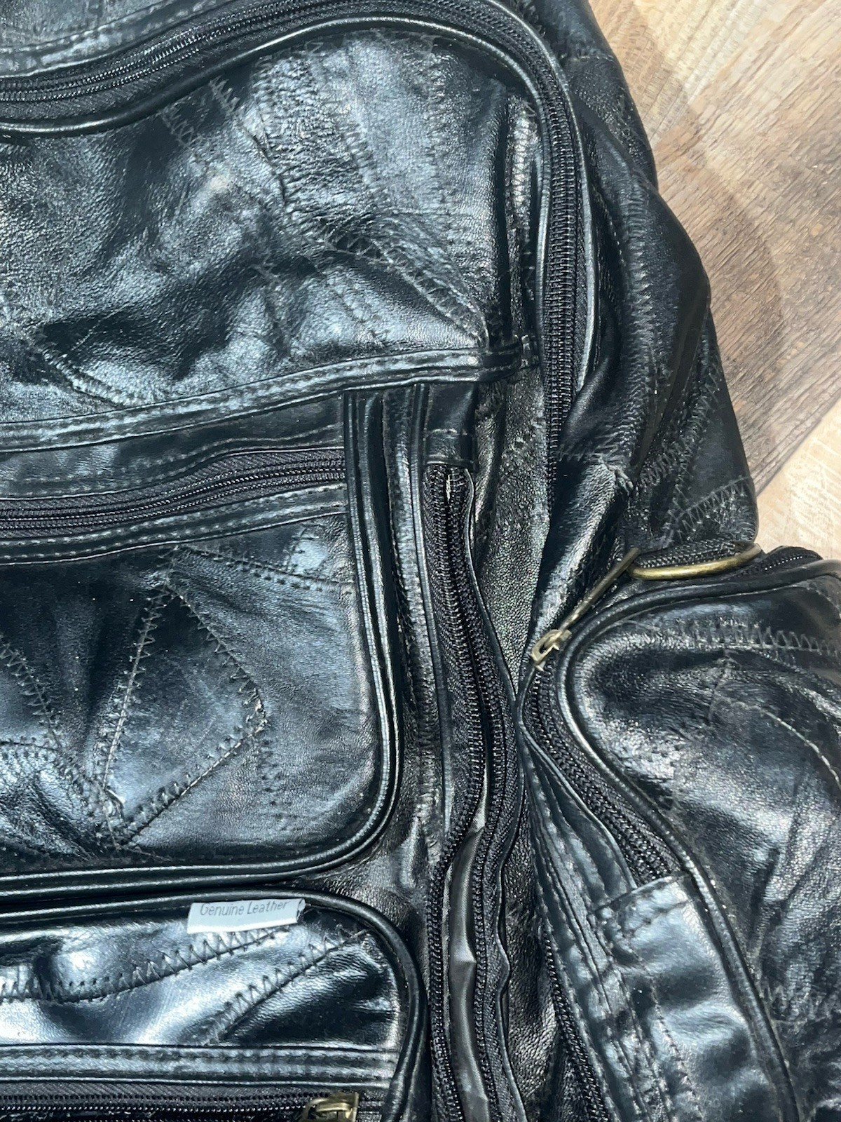 Vintage Genuine Leather Patchwork Stand Up Rolling Backpack 1990s