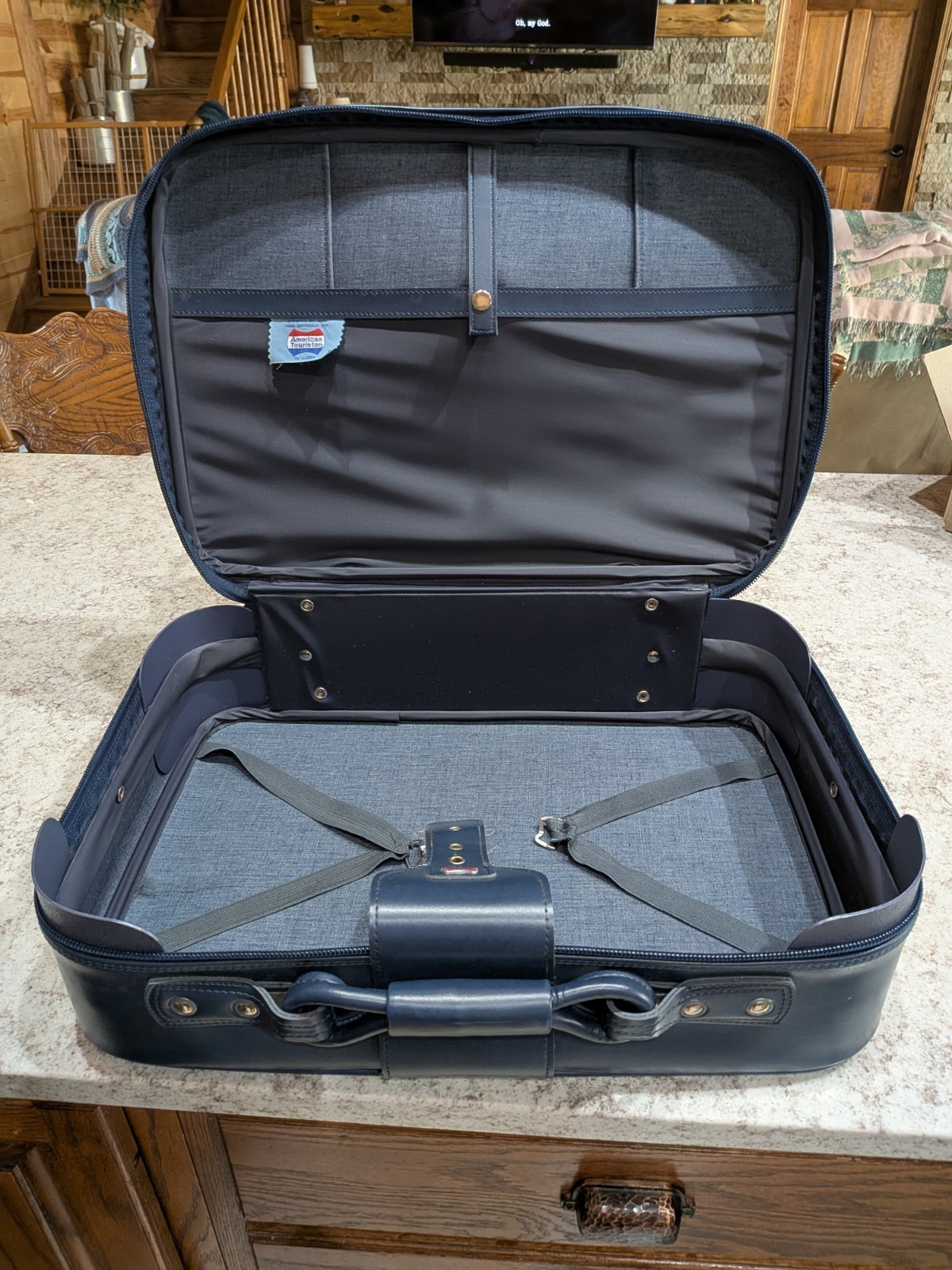 American Tourister Vintage 1970s Navy Blue Soft-Sided Vinyl Suitcase Set