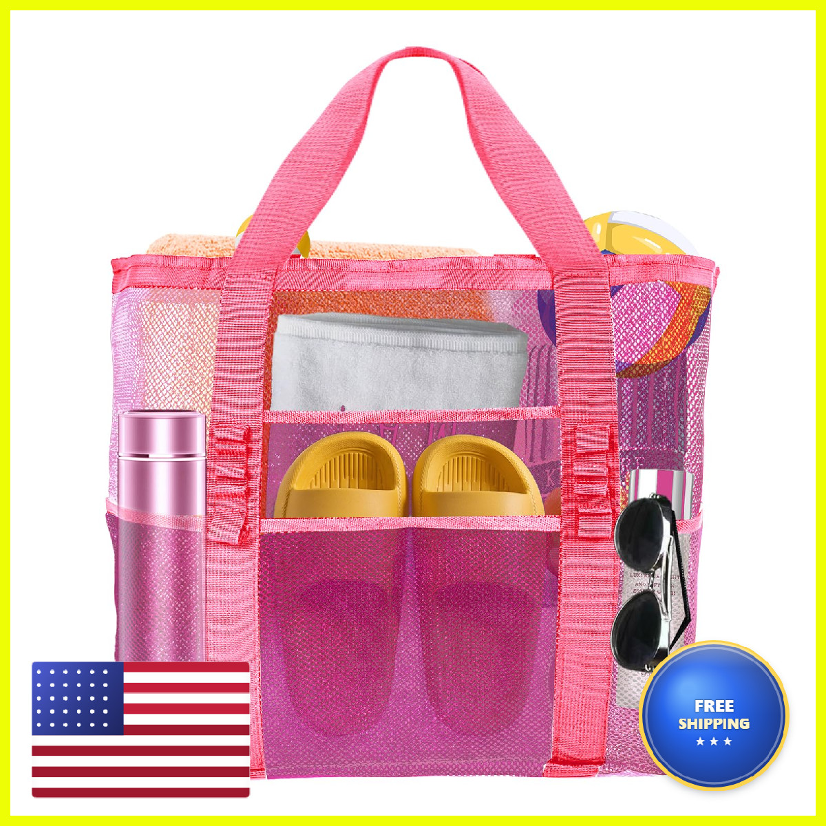 Yunaeduo Extra Large Mesh Beach Bag – Beach Bag 9 Pockets For –