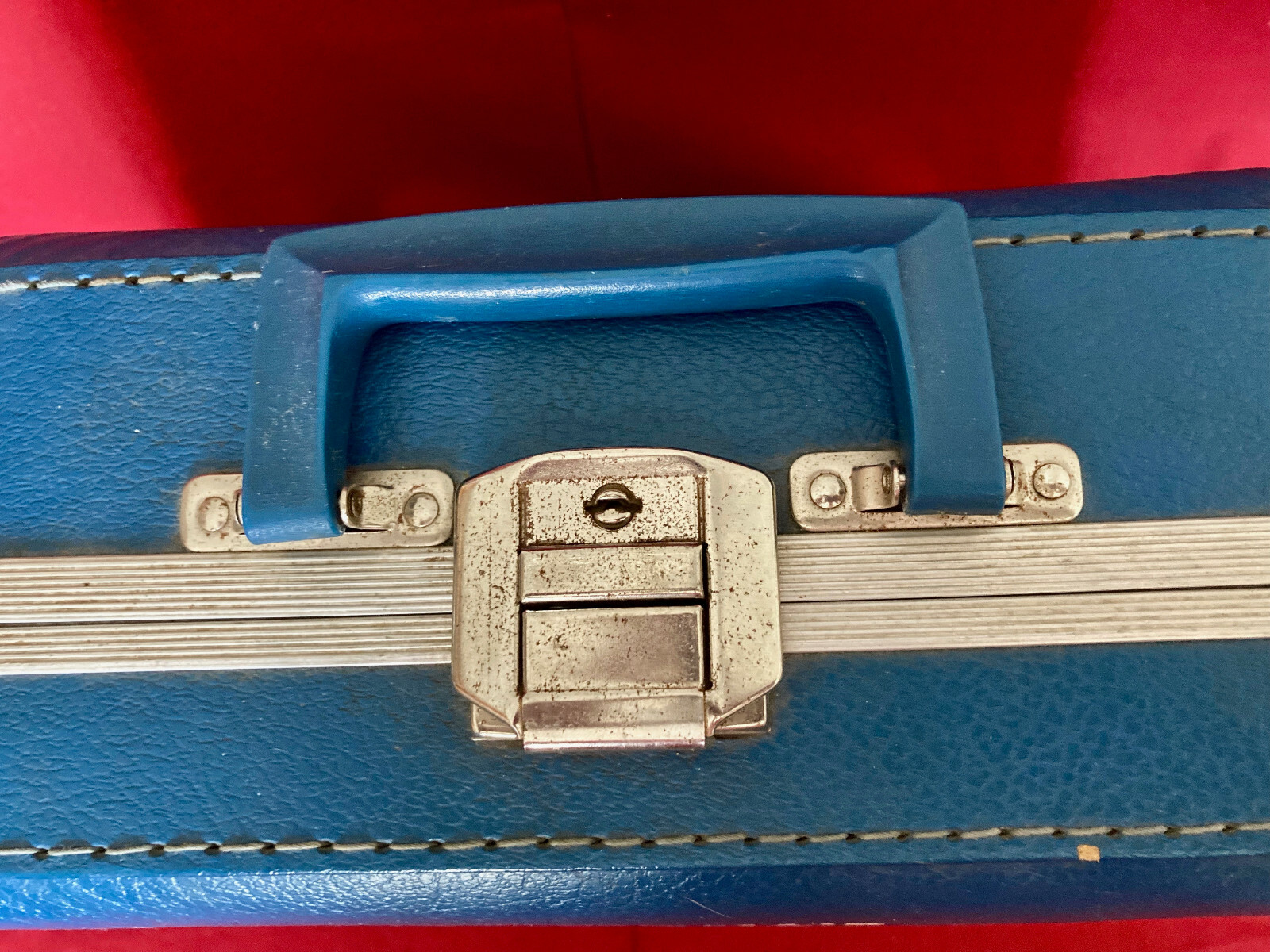 Vintage Small Blue Kids (Boy Train) “I’m Going to Grandma’s” Hard Sided Suitcase