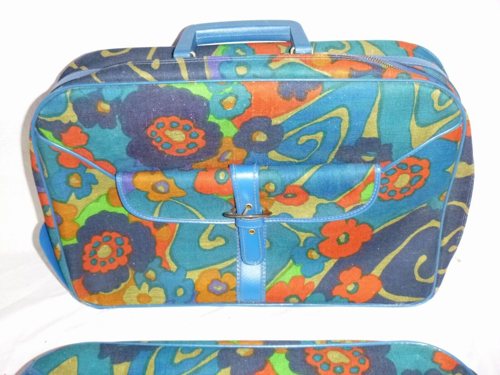PR Vtg 70s KGA NESTING Flower Power Soft Sided Suitcase Multi Colored Floral