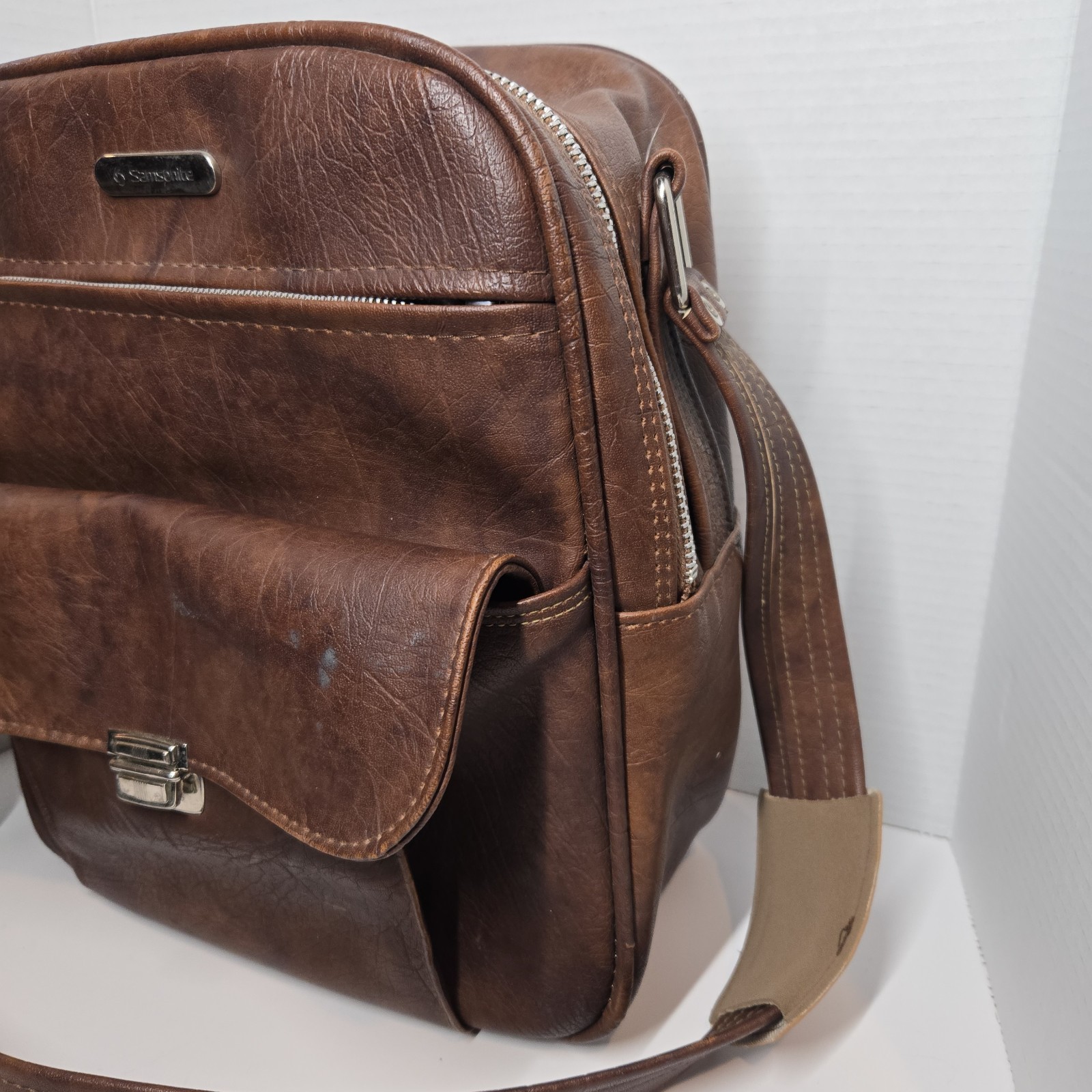 Vintage 70s Samsonite Sonora Shoulder Bag Carry-On Luggage Brown Leather 13x11x6