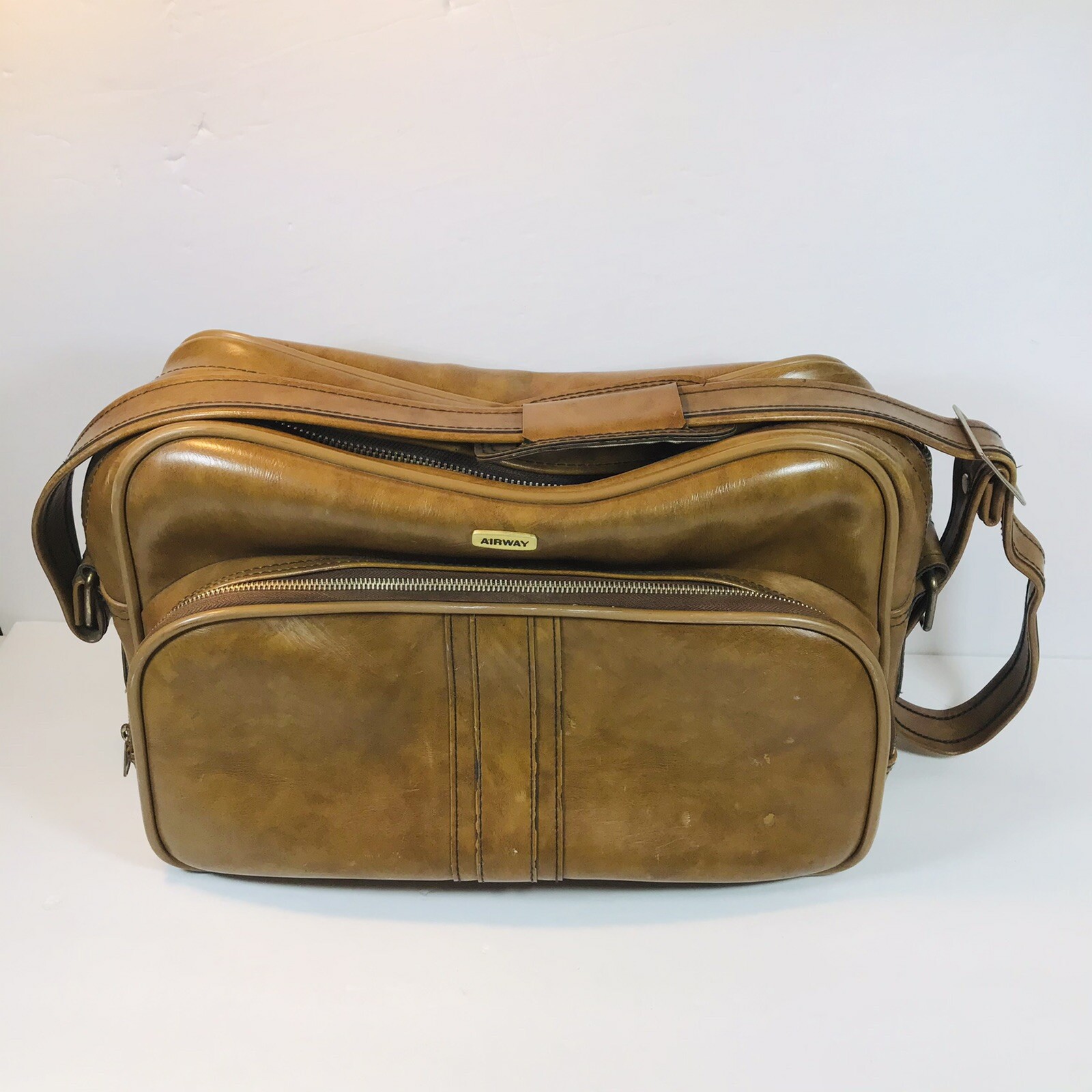 Vintage Airway Leather Carry On Travel Bag Tote Light Brown 7″x11″16″