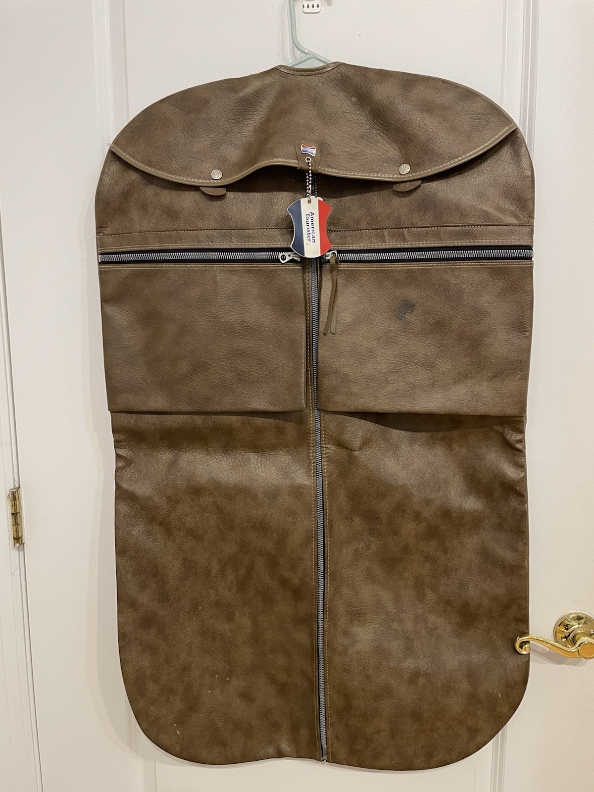 Vintage American Tourister Luggage Garment Suit Bag Leather Brown 39” x 23”