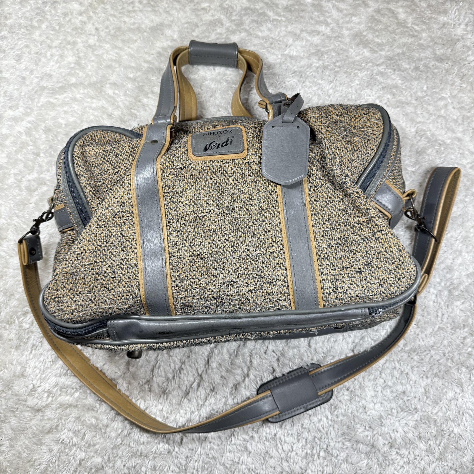 Vintage Windsor by Verdi Carry On Bag Tweed Travel Luggage Gray Faux Leather 21″