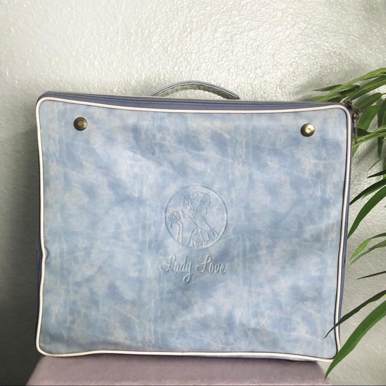 Vintage Blue Travel Box Luggage Hat Box Carry On Case Retro Square Suitcase MCM