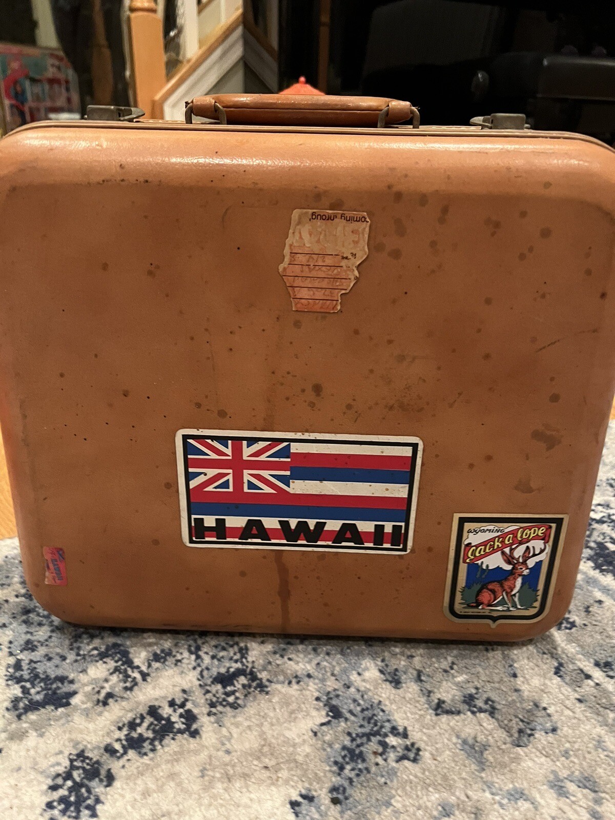 Vintage Butterscotch Leather Suitcase w Belgian Linen Lining Towne