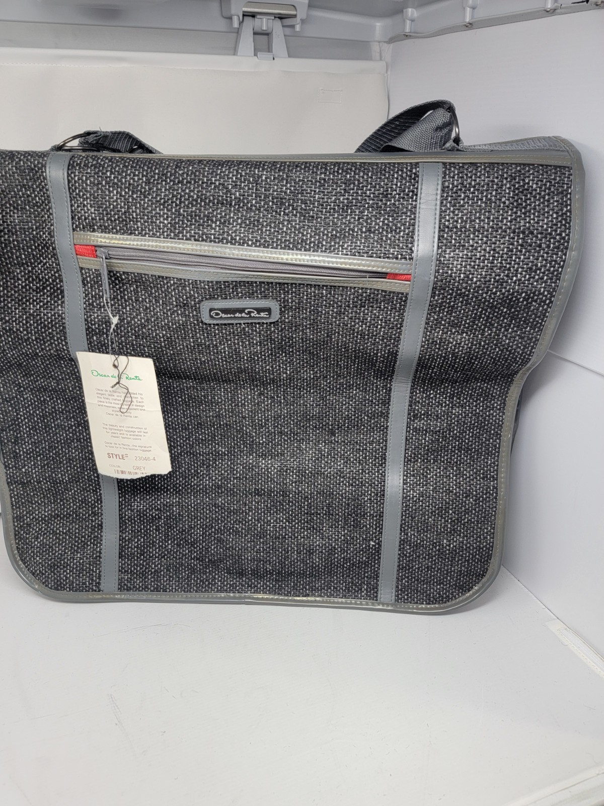 Vintage Oscar De La Renta Gray Folding Tweed Garment Bag Designer Luggage