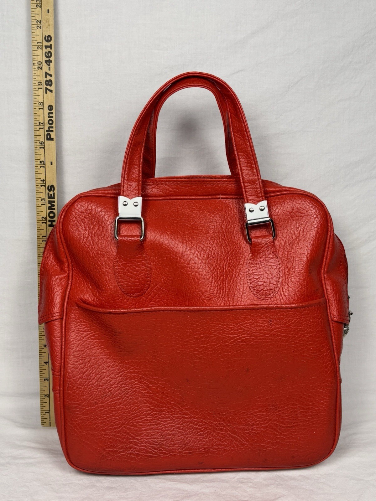 Vintage Sears Travel Tote Overnight Bag Zipper Lock No Keys Red