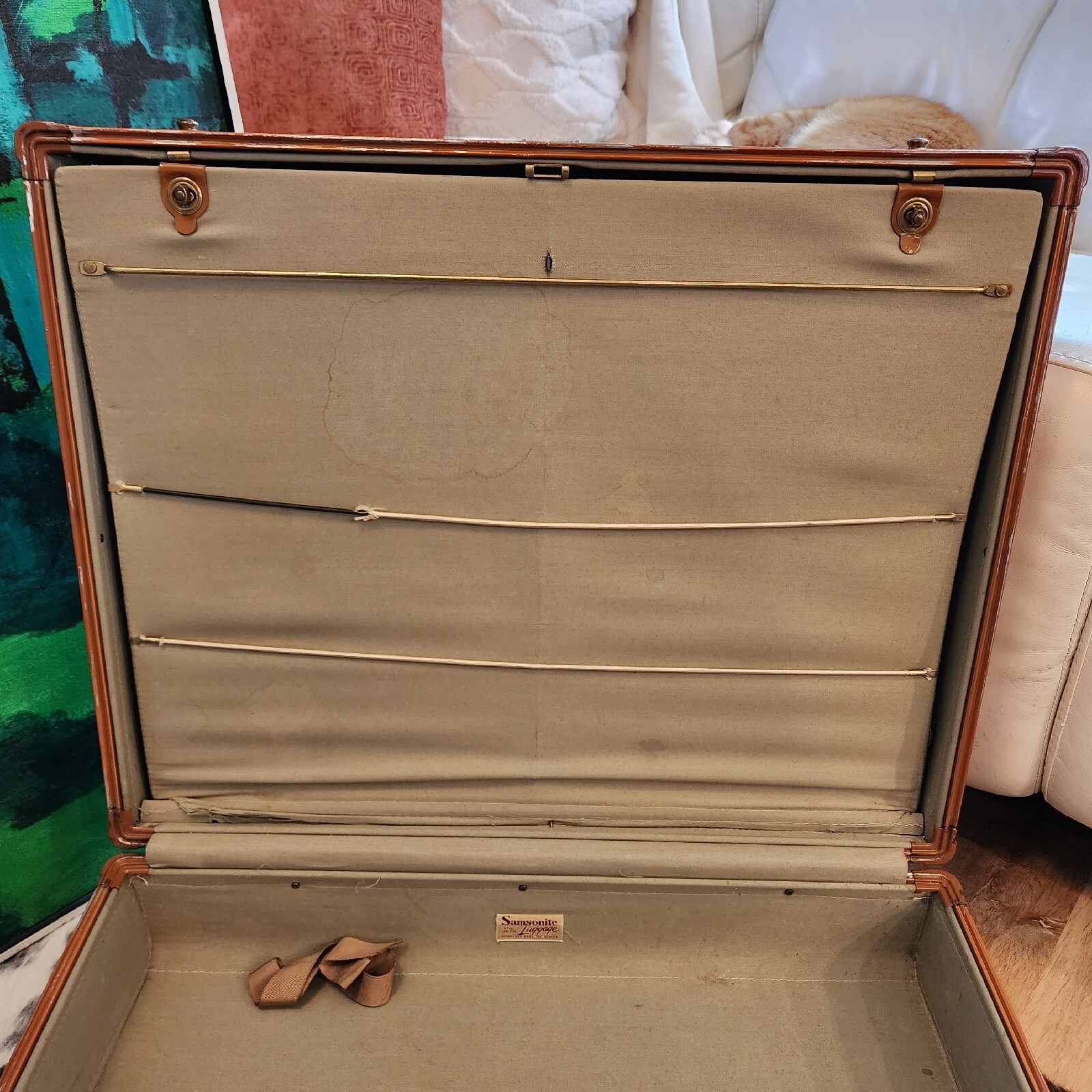 Vintage Samsonite Shwayder Saddle Tan Hardshell Suitcase Denver,CO USA 1940s,50s