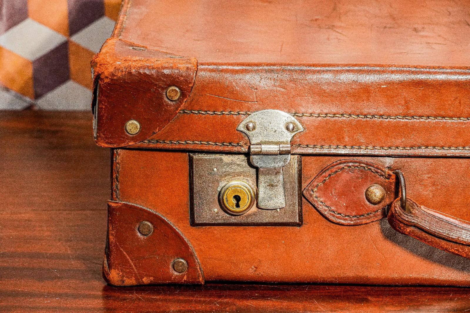 Timeless Character Antique Leather Suitcase Travel Luggage Home Decor Prop