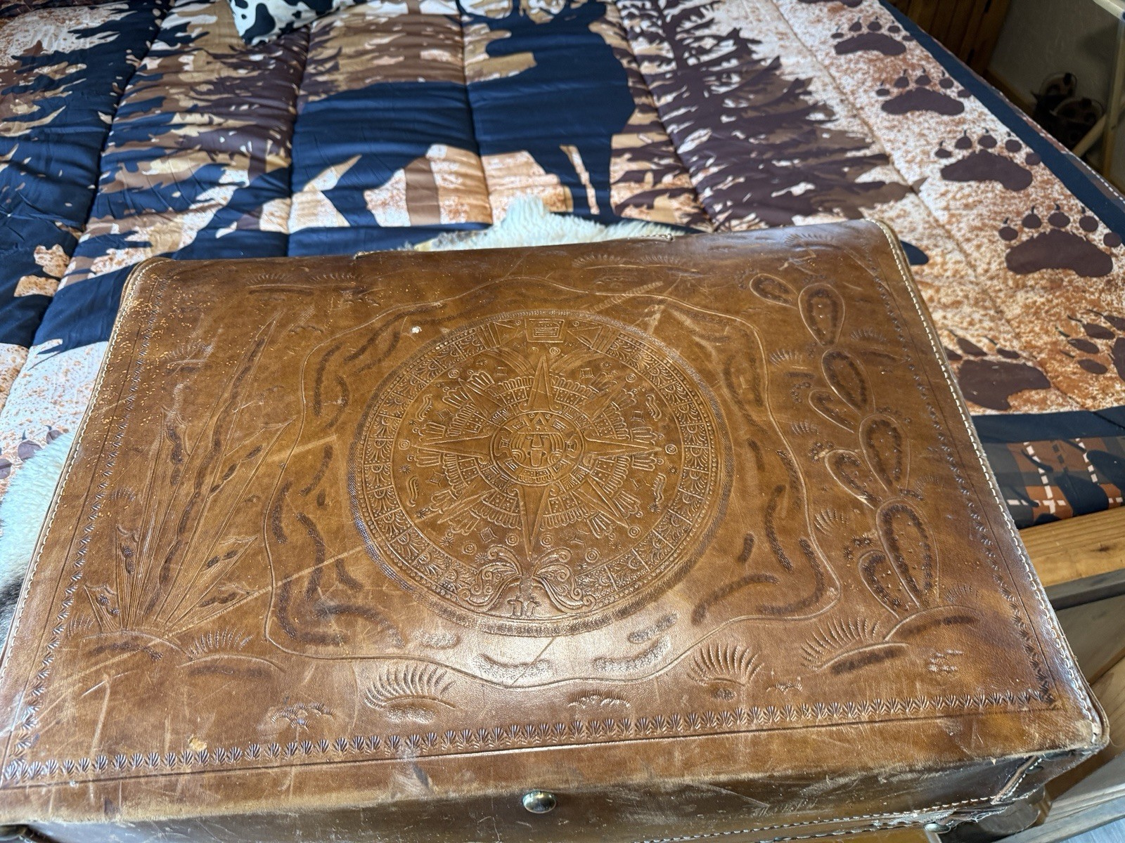 Vintage Leather Suitcase Hand Tooled
