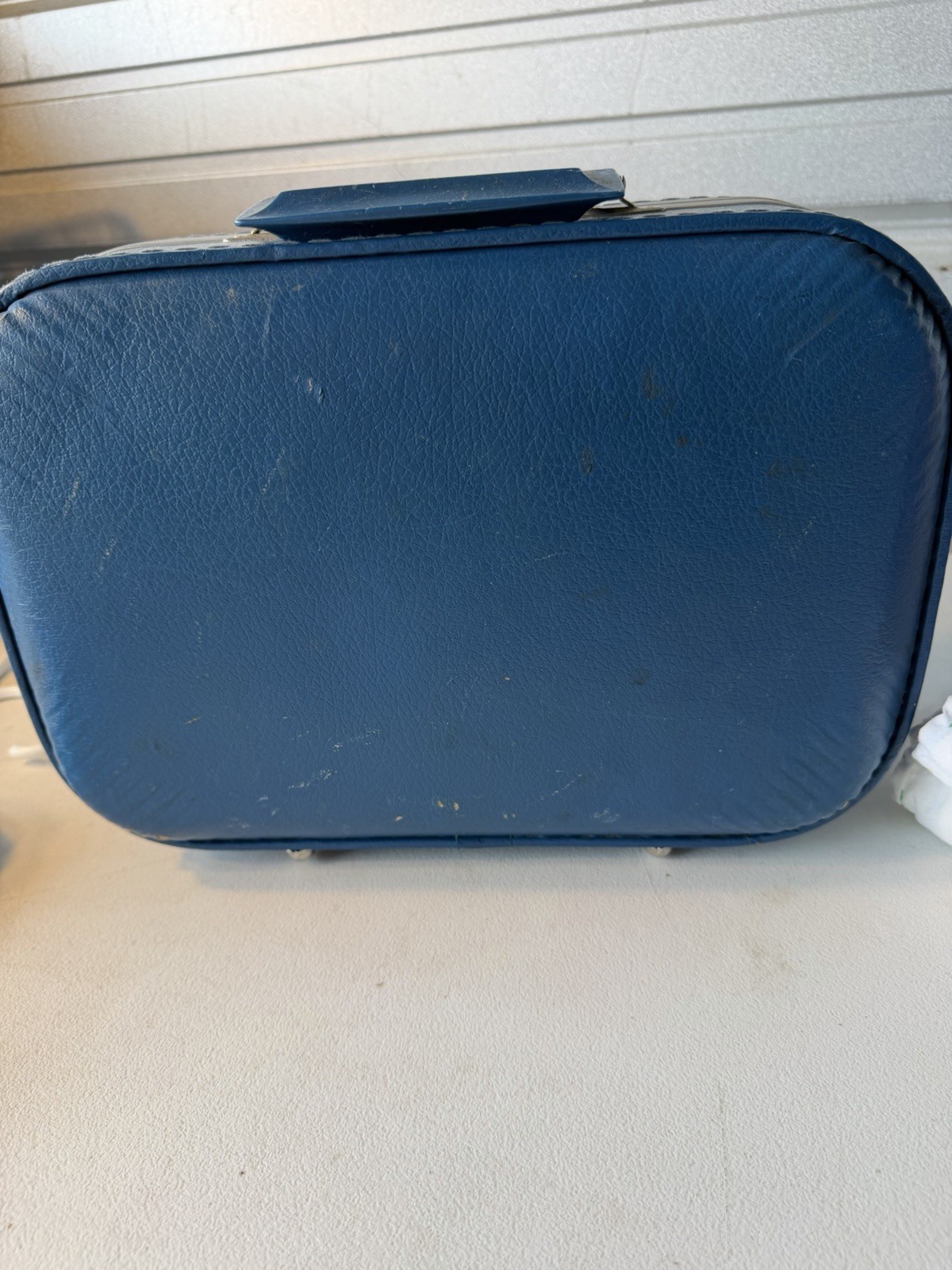 Vintage 1960s Blue Hard Vinyl Lockable Suitcase “I’m Going to Grandma’s” Train