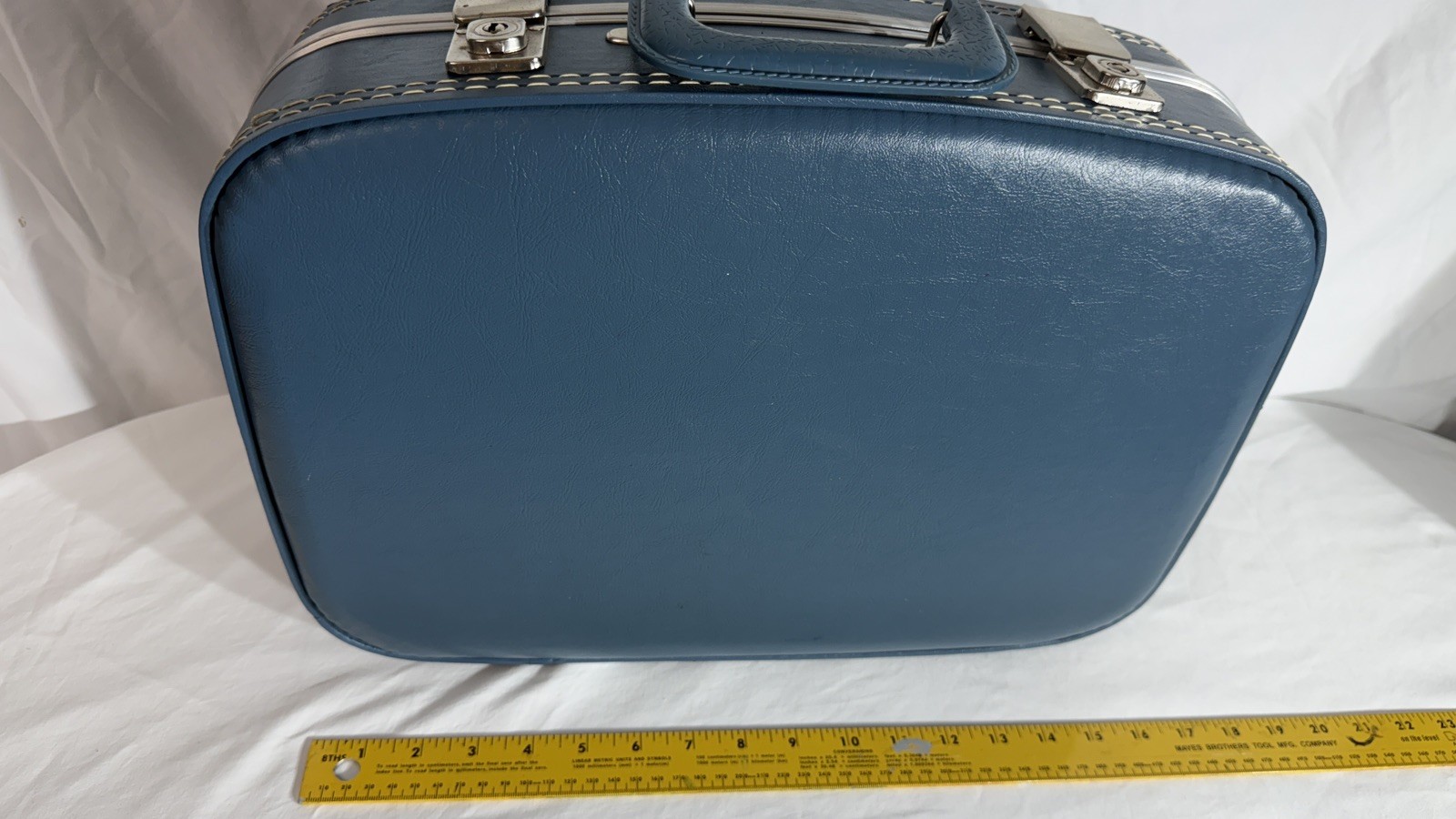 Vintage Mid-Century 3-Piece Luggage Hard Shell Suitcase Set In Blue (no key)