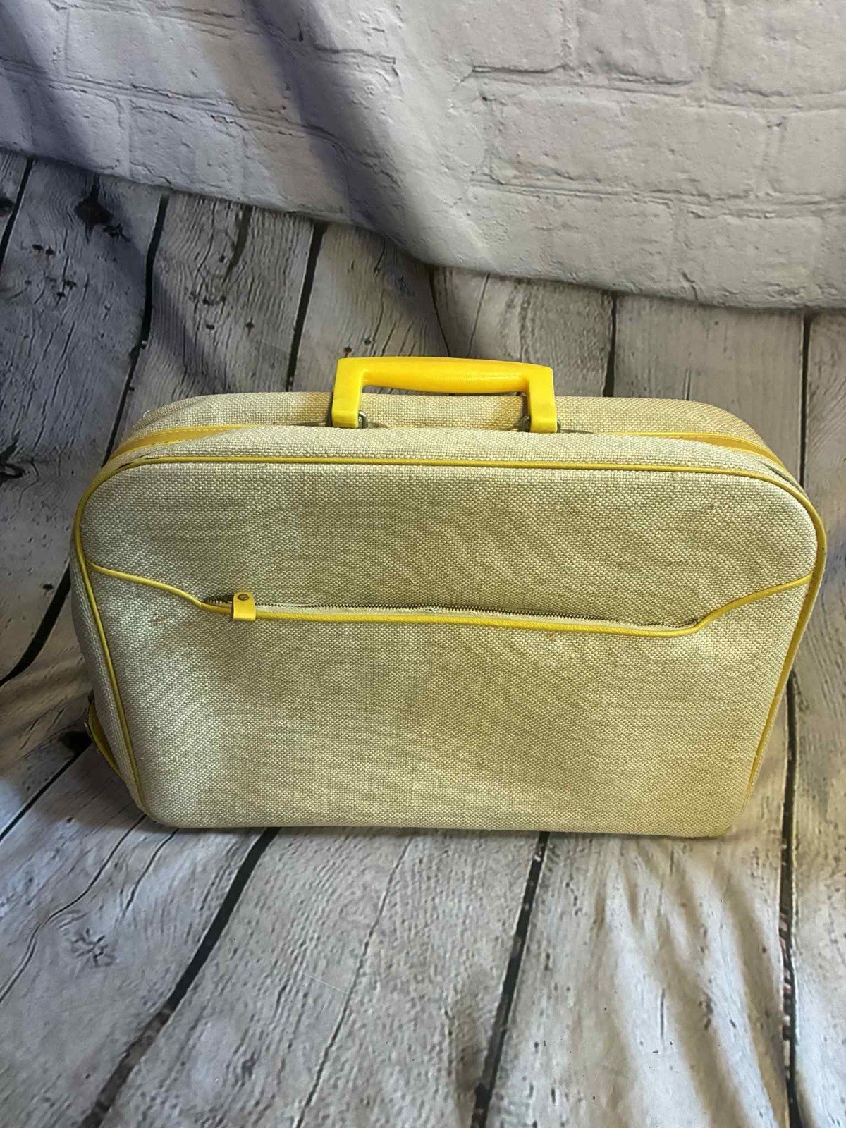 Vintage Bantam Travelware Overnight Suitcase Bag Tweed Yellow MCM Carryon *READ*