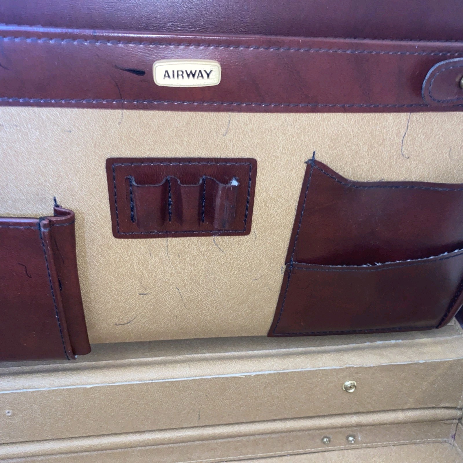 AIRWAY Vintage Leather Briefcase Hard Shell Chestnut Brown