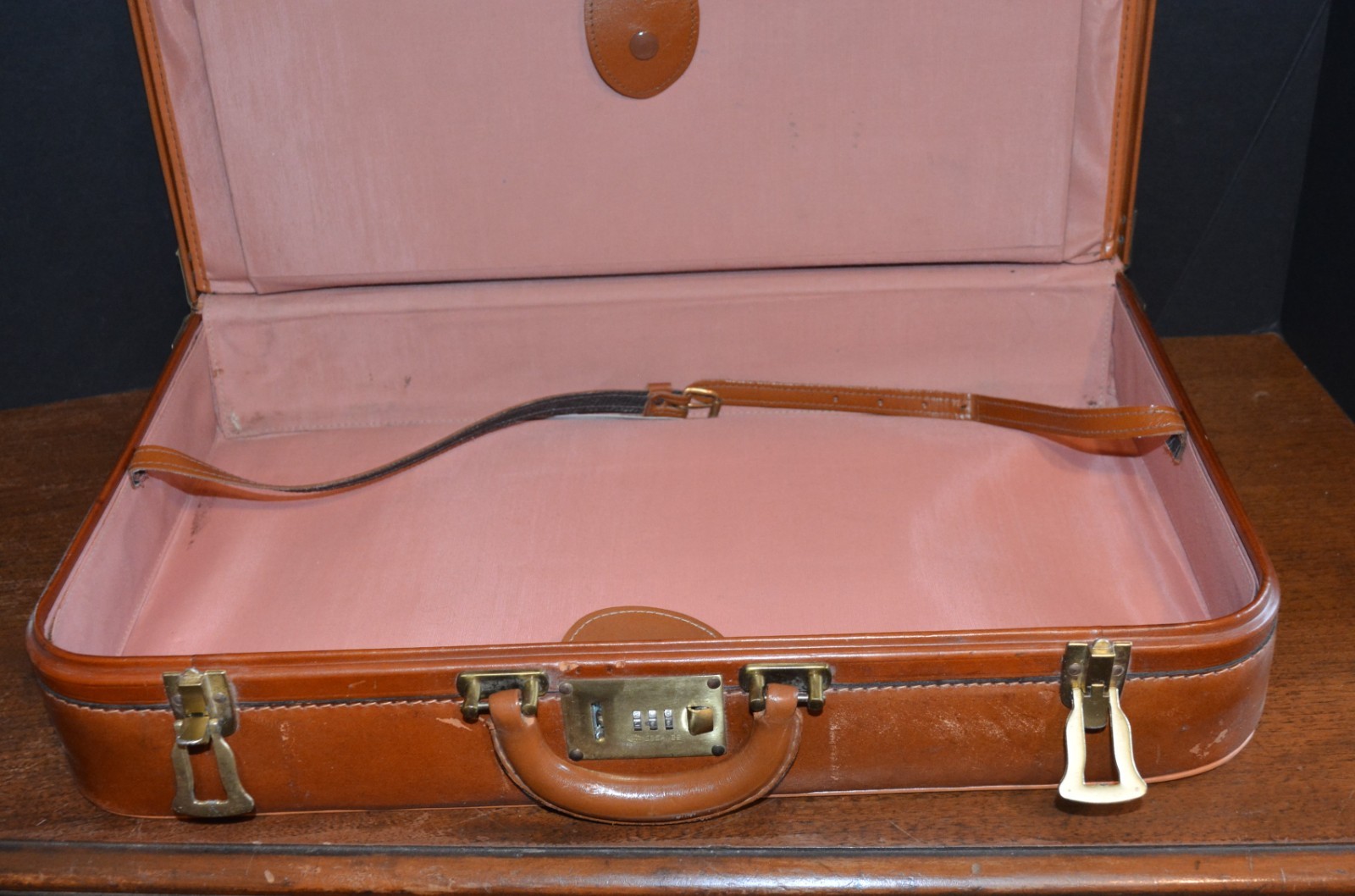 VTG BROOKS BROTHERS Suitcase Leather Tweed Brass CORBIN SESAMEE LOCK