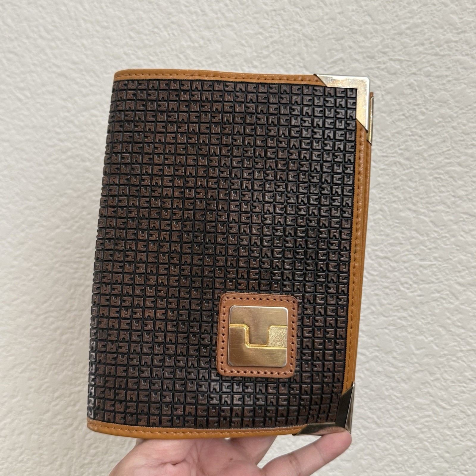 Vintage TED LAPIDUS Paris Monogram Embossed Leather Address Book Cover 5.5X 7.5