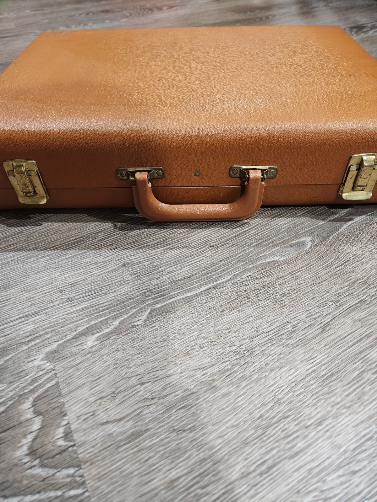 Vintage Brown Hard Faux Leather Suitcase with Locking & Compartments