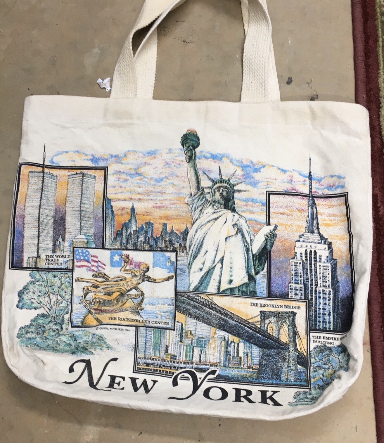 VTG Graphic New York Iconic Sites Twin Towers Statute of Liberty Canvas Tote Bag