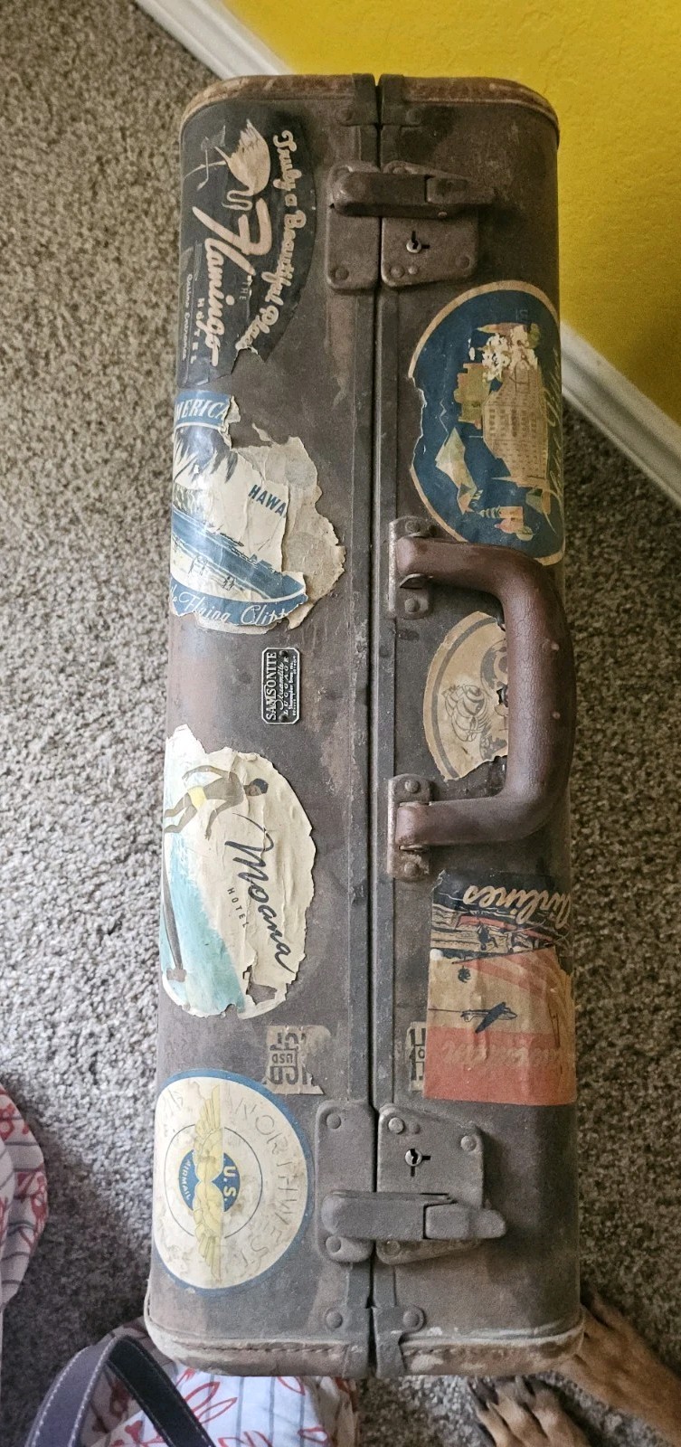 Antique Samsonite Streamlite Luggage Suitcase Travel Stickers Vegas, Dublin,